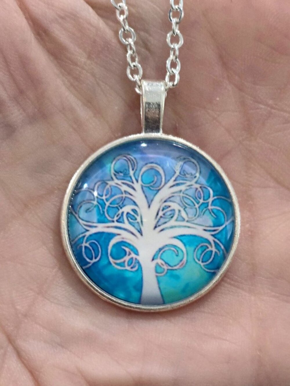 Handmade ✦ Tree of Life Glass Pendant ✦ Artistic Vibrant Cab Necklace 18" NWT - Picture 10 of 12